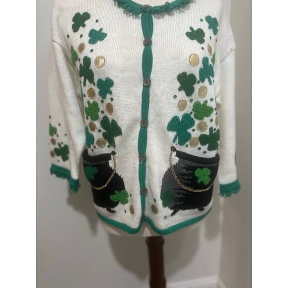 Vintage Phillip Jane Gordon Saint Patrick’s Day Holiday Sweater Shamrocks Size S - Picture 4 of 11